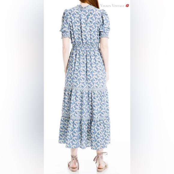 MAX STUDIO FLORAL PRINTED 'RUFFLE BUBBLE SLEEVE TIERED MAXI DRESS' IN PERIWINKLE - Picture 5 of 7